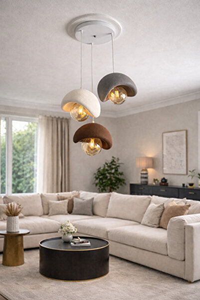 DREAM MODE Beton Görünümlü Modern Şık İskandinav Tarz 3 Başlıklı Avize (25cm)...