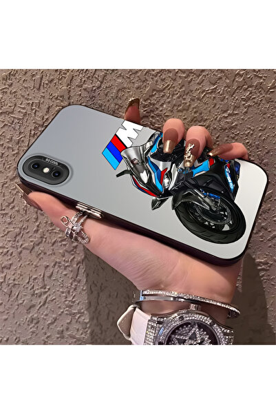 CHICASELUX iPhone X ile Uyumlu Motosiklet Desenli Silikon Kenar Sert Arka Ant...