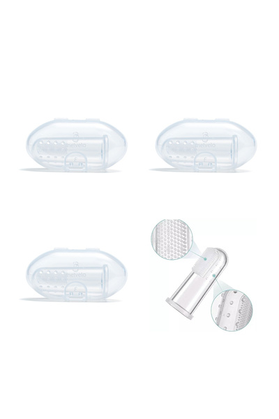 melvelo Set de 3 periuțe de dinți și gingii din silicon în cutie transparentă -