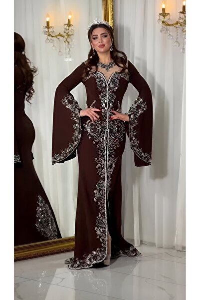 NHMODA Hand Embroidered Cape Sleeve Evening Dress