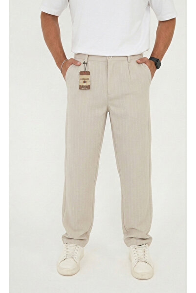 BROCARD Men's Striped Gofra Beige Baggy Pants - Relaxed Fit, Stretchy Seersuc...