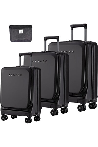 VERAGE Vearge Hideside Luggage Set of 3 Hideside Duble Zipper (Black)