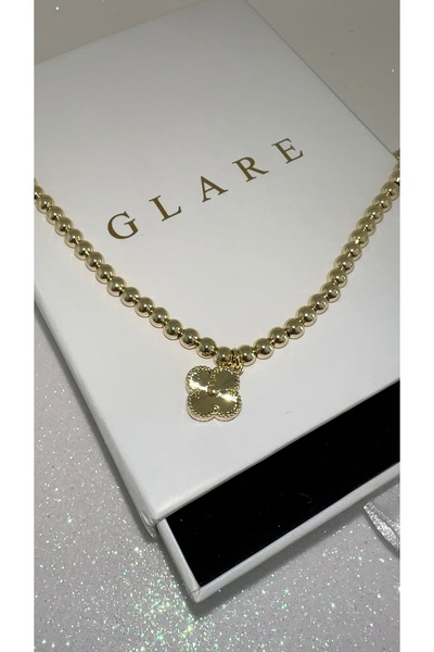 GLARE JEWELRY CO Yonca Charm Dorika Zincirli Paslanmaz Çelik Kolye 40+5 cm