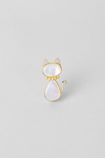 So CHIC... Sevimli Kedi 18 Ayar Sarı Altın Kaplama Gümüş Broş