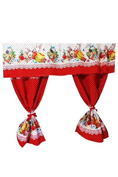 Mcf MCF decorative curtain, Cotton, Easter Bunny, red background with Polka D...