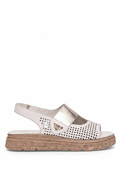 Mammamia D26Ys-5185 Women's Genuine Leather Flat Sandals Cream