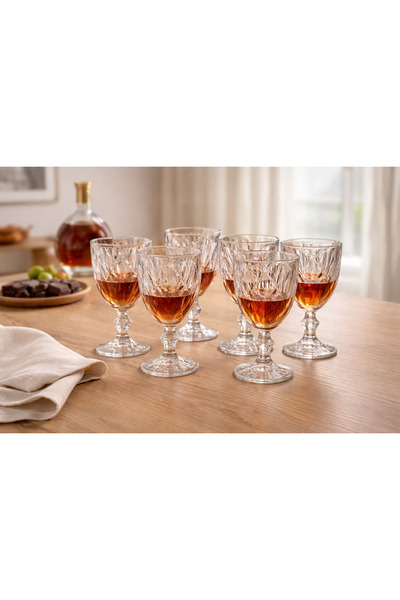 OEM Set of 6 Diamond Stemmed Glasses, 310 ml, elegant design for cognac and f...
