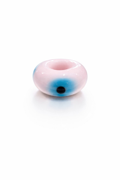 Defne Silver Pink Eyed Cylinder Murano Glass Charm
