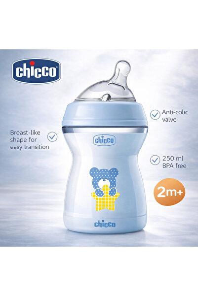 Chicco Biberon din polipropilena cu tetina din silicon 250 ml Feeling, Albastru