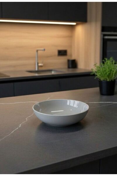 evinbizden PORSELEN GENİŞ SUNUM SERVİS SALATA KASESİ GRİ RENK ŞIK MODERN 1 Lİ...