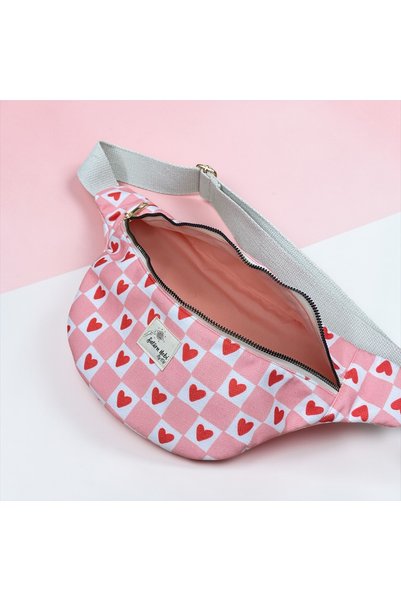 satürn hobi örgü tasarım Heart Patterned Pink Waist Bag
