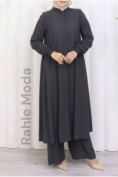 Moda Hayme Kadın Rahat Kesim Tesettür Tunik Pantolon Takımı Gri – Aerobin Kum...