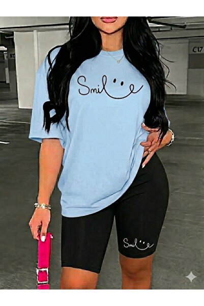 WOODROFFE Women's Smile Printed Oversized T-Shirt Leggings Set Loose Combinat...