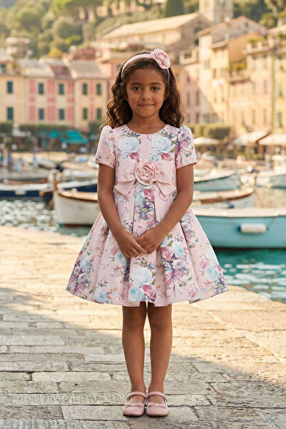 Pamina Girls' dress - pink - classic style with a soft Floral Print and hair ...