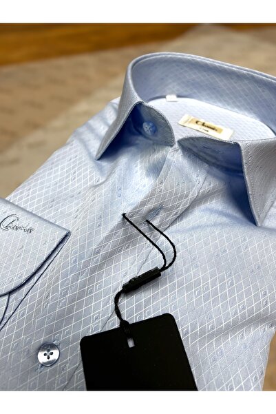 Chamis قميص تيسيتورا مونتي ريجولار فيت من الساتان الأزرق الفاتح ذو ياقة كلاسيكية