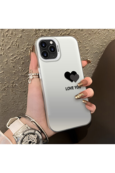 Hontinga iPhone 11 Pro Max Compatible Heart Patterned Silicone Edge Hard Back...