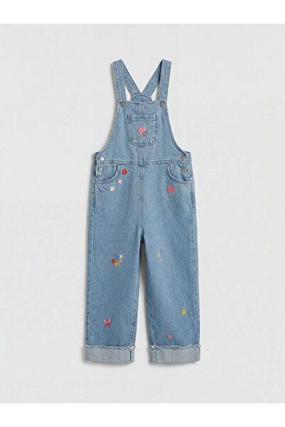 LC Waikiki Lcw Kids Indigo Square Collar Embroidered Girls' Jean Salpet