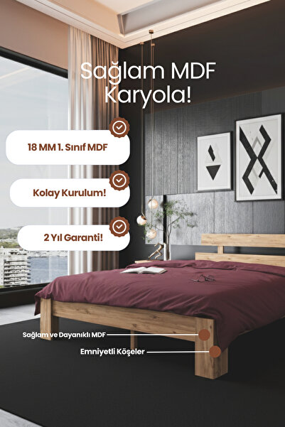 RENAZZO Lotus Çift Kişilik Modern Karyola - 1. Sınıf Modern Tasarım 18 mm MDF...