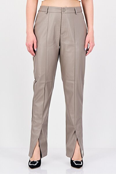 The Giving Movement Women Skinny Fit Leather Straight Pants, Grey