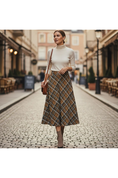 EREN STYLE Chiffon a Lined Skirt with Elastic Waist (95 cm)-(38-52)