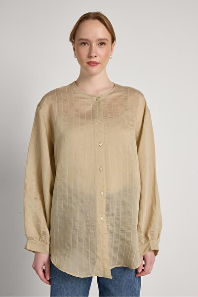 minaaise Oversized Balon Kol Çağla Women's Collarless Shirt 31037