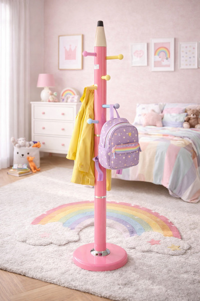 TrentonGCC Kids Pencil Design Coat Rack Pink 180cm Freestanding Hat Bag Cloth...