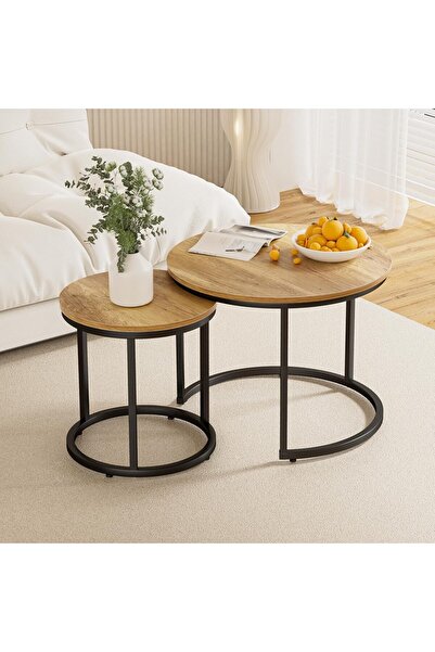 genernic Smuxee Nesting Coffee Table Set of 2, 23.6" Round Coffee Table Brown...