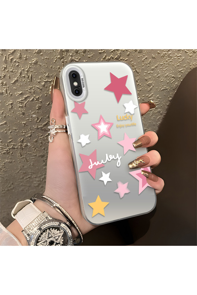 Hontinga iPhone X Compatible Colorful Stars Silicone Edge Hard Back Anti Fall...