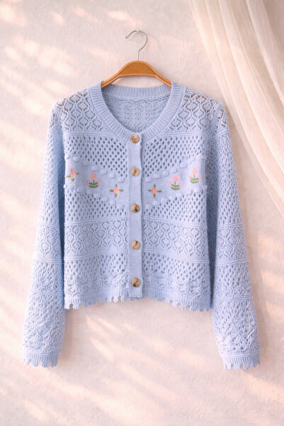 Retrobird Embroidered Romantic Cardigan Women's Blue