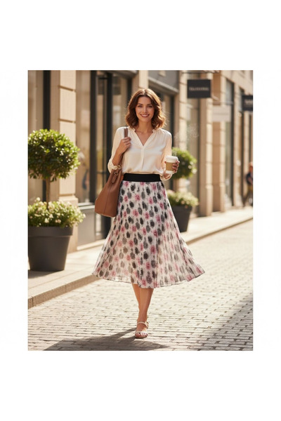 EREN STYLE Chiffon a Lined Skirt with Elastic Waist (95 cm)-(38-52)