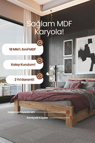 RENAZZO Lotus 2 Çekmeceli Modern MDF Karyola - 1. Sınıf 18 mm MDF ve Tekerlek...