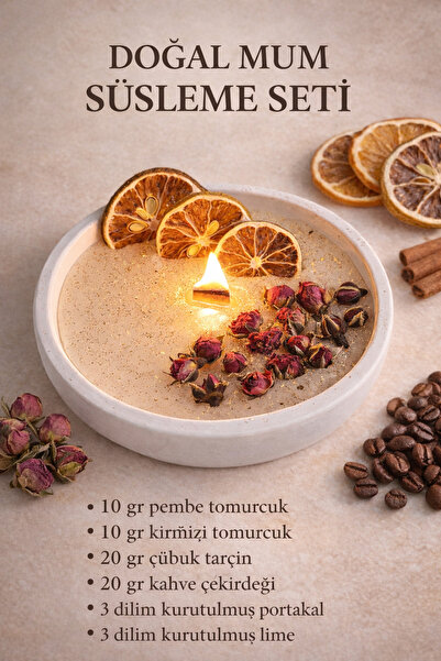 Hobicini Mum Süsleme Seti Doğal Kurutulmuş Çiçek Narenciye Kahve Çekirdeği Ta...