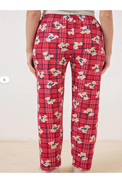 Nexo Single Jersey Bowknot Teddy Bear Pattern Plaid Women's Pajama Bottoms