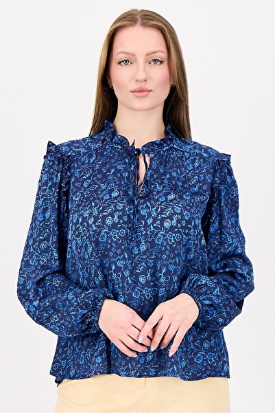 Maje Women Tie Neckline Long Sleeve Floral Print Shirt, Multicolor