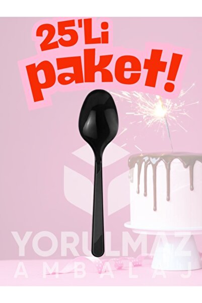 yorulmaz ambalaj ⚫   Happy Party Black Colored Plastic Spoons 25 Pieces – Sty...