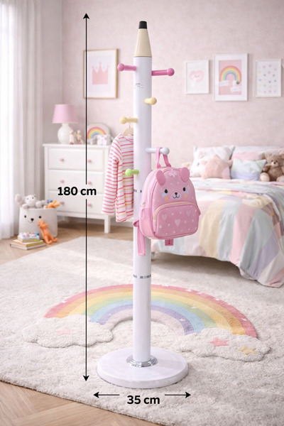 TrentonGCC Kids Pencil Design Coat Rack White 180cm Freestanding Hat Bag Clot...