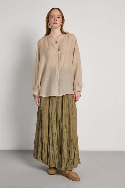 minaaise Γυναικείο πουκάμισο από ύφασμα Tencel με λαιμόκοψη V oversized 31006