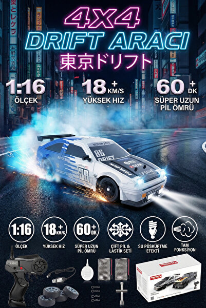 craftivio 1:16 Şarjlı Uzaktan Kumandalı Drift Arabası 4 Çeker Gerçekçi Duman ...