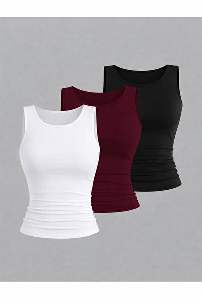 Machetta Women's Halter Neck Sleeveless 3-Pack Stretch Fabric Basic Blouse