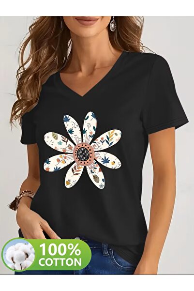 yombaa με τύπωμα T-shirt, κοντομάνικο με λαιμόκοψη σε σχήμα V, καθημερινό τοπ...