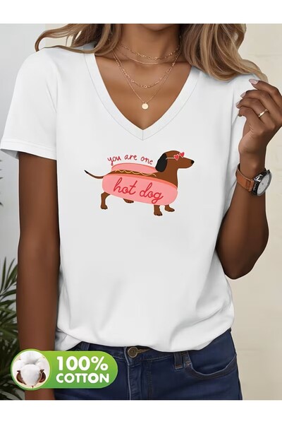 yombaa Štampano Majica, kratki rukav, V-izrez, letnja i prolećna ležerna maji...