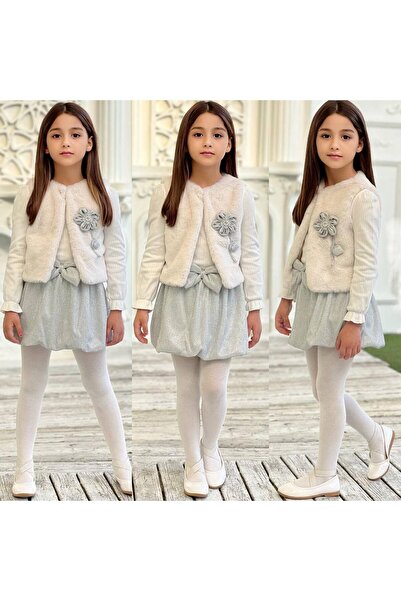 Melodikids تنورة فرو للبنات Y طقم فيست طقم من 3 قطع لامع