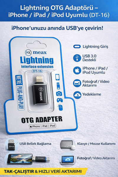 meax Dt-16 Lightning to USB – iPhone Converter Converter Data Transfer