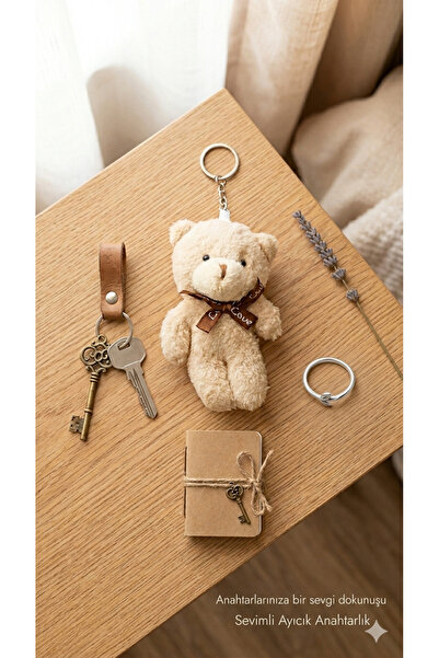 Şirin Fiyonklu Sevimli Peluş Ayıcık Anahtarlık