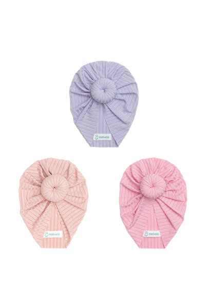 melvelo Turban pentru bebeluși cu dungi și gogoașă, set de 3 - lavandă, piers...