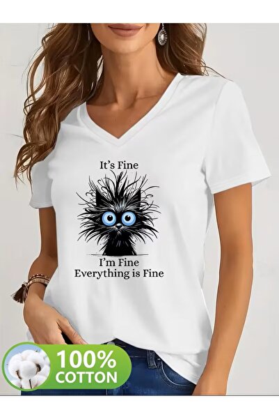 H&GHAMLEGİYİM με τύπωμα T-shirt, κοντομάνικο με λαιμόκοψη σε σχήμα V, καθημερ...