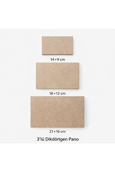 Eymen Hobi 3’lü Dikdörtgen Ahşap Boyama Pano Seti 14x9 – 18x12 – 21x16 cm Hob...