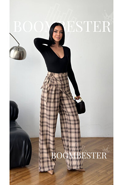 BoomBester Women's Premium Plaid Li Palazzo Pants – High Waist Shawl Pants Wi...