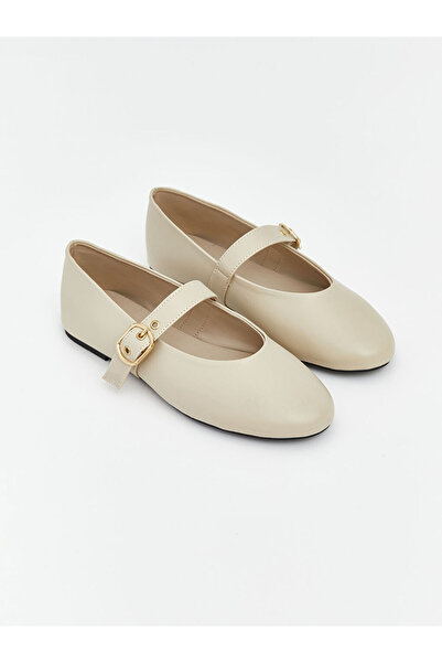 LC Waikiki Ekru Deri Görünümlü Kadın Babet