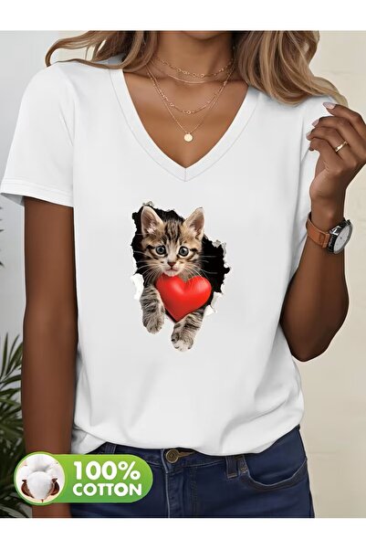 yombaa με τύπωμα T-shirt, κοντομάνικο με λαιμόκοψη σε σχήμα V, καθημερινό τοπ...